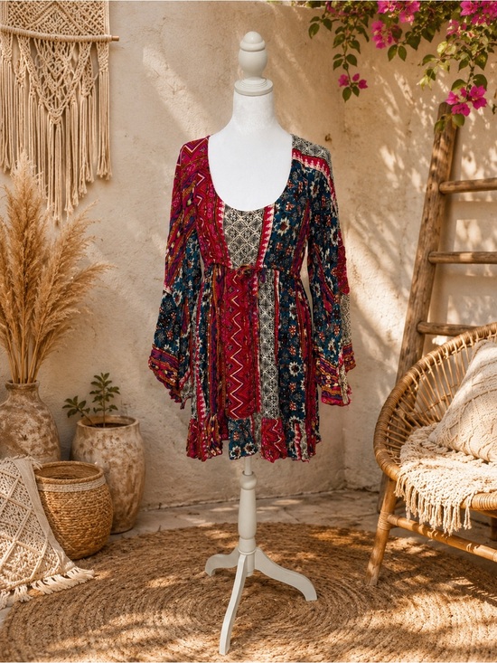 Rebellion Dresses & Skirts - Rebellion Burgundy & Navy Patchwork Mini Dress